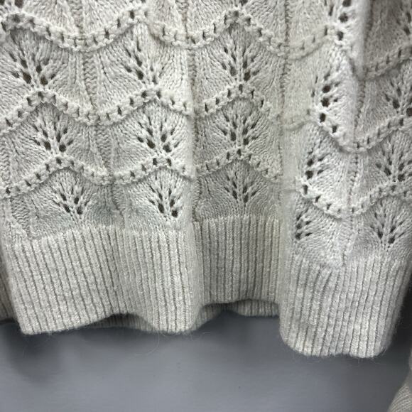 Gap Cream Ivory Pointelle Knit Sweater Sz M Tall Wool Blend Puff Sleeve - Picture 4 of 10